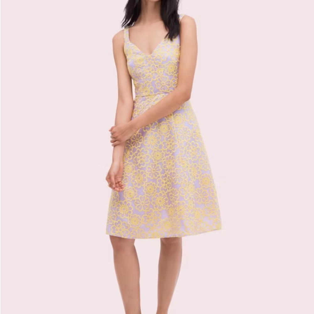 kate spade Yellow and Lavender Floral Lace A-Line Midi Dress